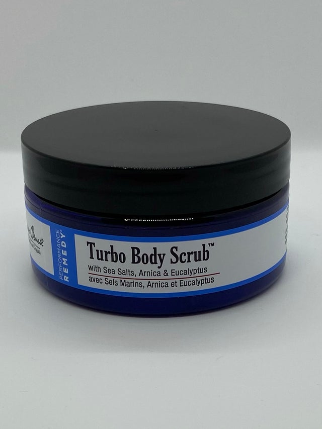 New Jack Black Turbo Body Scrub with Sea outlet Salt, Arnica & Eucalyptus 10oz Jar